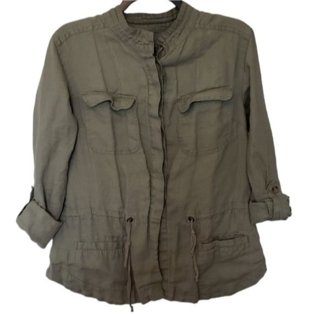 Cynthia Rowley Green Linen Utility Jacket Size Small